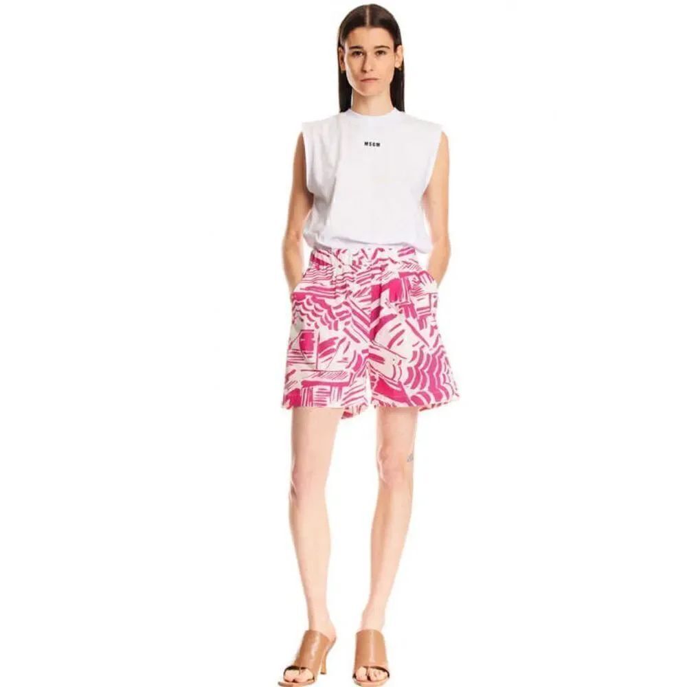 MSGM Summer Brushed Motif Elastic Waist Short Pink White Shorts Women’s Size 42